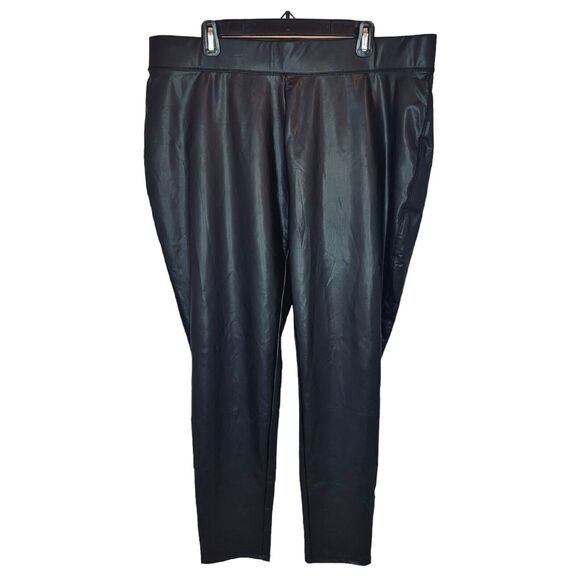 Ashley Stewart Faux Leather Leggings Size 22/24 Black Pull On Pants Vegan - Picture 2 of 5